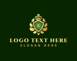 Gold - Crown Shield Leaf logo design