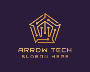 Gold Pentagon Tech Circuit logo design