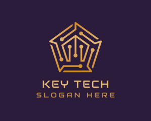 Gold Pentagon Tech Circuit logo design