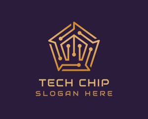 Microchip - Gold Pentagon Tech Circuit logo design