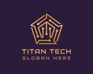 Gold Pentagon Tech Circuit logo design