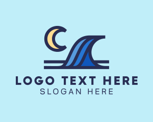 Island - Surf Wave Moon logo design