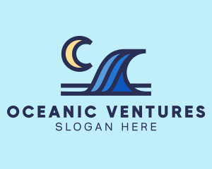 Surf Wave Moon logo design