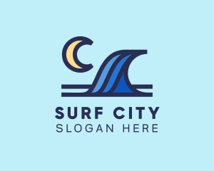 Surf Wave Moon logo design