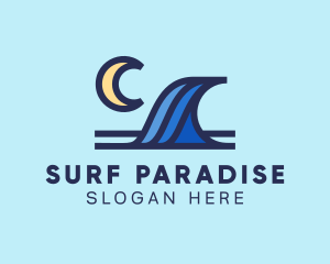 Surf Wave Moon logo design