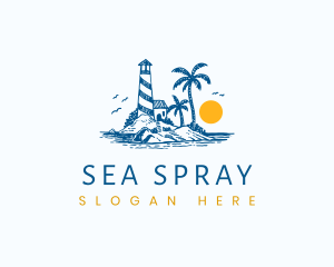 Beach Lighthouse Island logo design