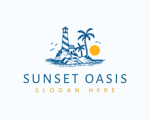 Beach Lighthouse Island logo design