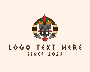 Skeleton - Tribal Skull Spear logo design