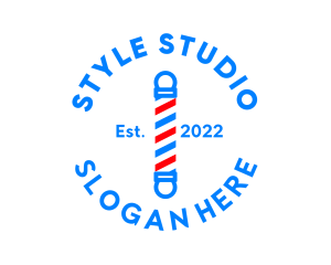 Hairdo - Geometric Barber Pole Badge logo design