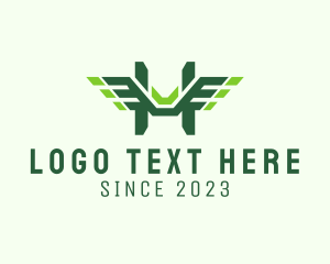 Air Travel - Green Wings Letter H logo design