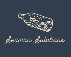 Seaman - Monoline Bottled Paper Boat logo design