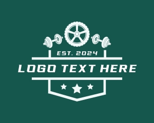 Weightlifting - Tire Barbell Shield logo design