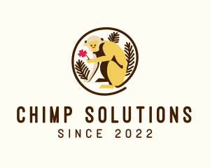Chimpanzee - Wild Monkey Flower logo design