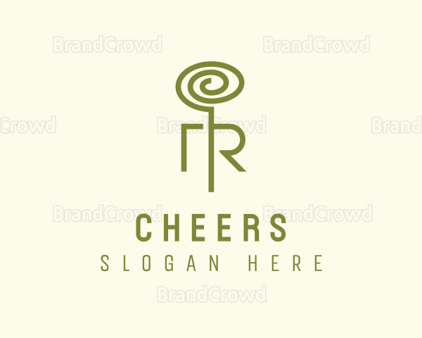 Green Plant Tendril Letter R Logo