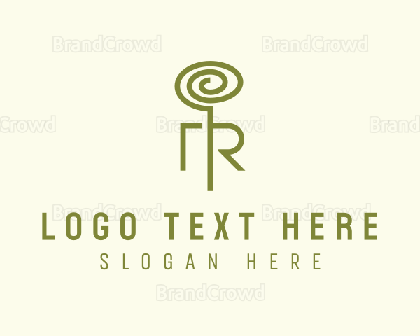 Green Plant Tendril Letter R Logo