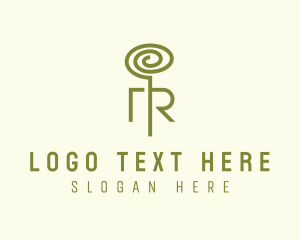 Camping - Green Plant Tendril Letter R logo design