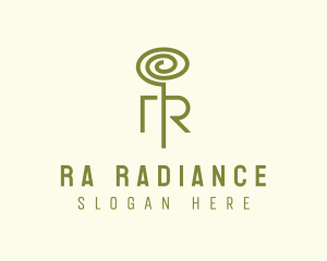 Green Plant Tendril Letter R logo design