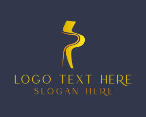 Letter - Gold Letter P Ribbon logo design