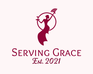 Waitress - Lady Dancer Wine Server logo design