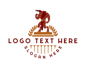 Ancient - Minotaur Bull Column logo design