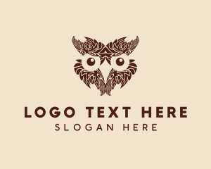 Wood - Feather Owl Face logo design