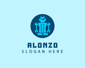 Blue Mechanical Robot Engineering logo design