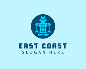 Blue Mechanical Robot Engineering logo design