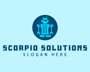 Blue Mechanical Robot Engineering logo design