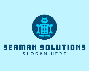 Blue Mechanical Robot Engineering logo design