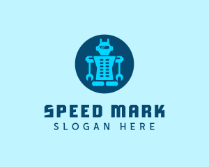 Blue Mechanical Robot Engineering logo design