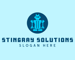 Blue Mechanical Robot Engineering logo design