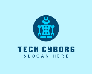 Cyborg - Blue Mechanical Robot Engineering logo design