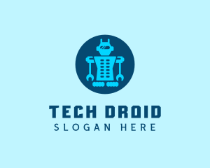 Droid - Blue Mechanical Robot Engineering logo design