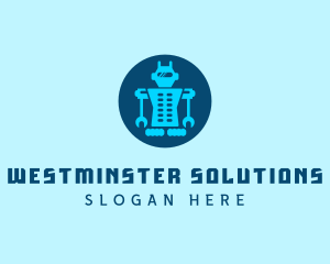 Blue Mechanical Robot Engineering logo design