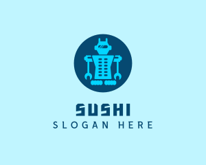 Blue Mechanical Robot Engineering logo design