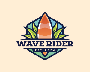 Surfboard Leaf Adventure logo design