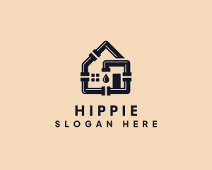 House Plumbing Pipe Droplet Logo