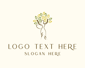 Vegan - Woman Tree Leaves logo design