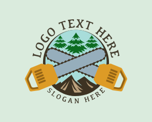Woodcutting - Chainsaw Mountain Tree logo design