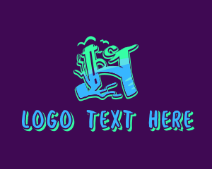 Teenager - Neon Graffiti Art Letter H logo design