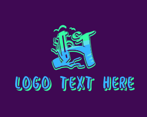 Teen - Neon Graffiti Art Letter H logo design