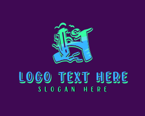 Tattoo Studio - Neon Graffiti Letter H logo design