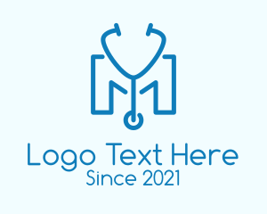 Frontliner - Blue Stethoscope Letter M logo design