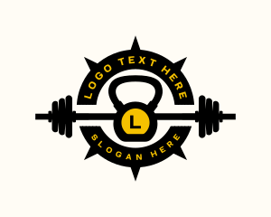 Badge - Fitness Gym Barbell logo design