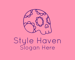 Floral Mexican Skeleton Skull Logo