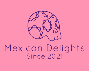 Floral Mexican Skeleton Skull logo design