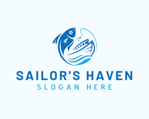 Fisherman Boat Fish logo design