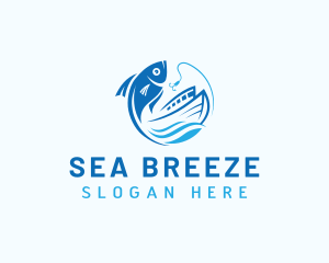 Fisherman Boat Fish logo design