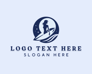 Lady - Woman Surfing Beachwear logo design