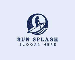 Beachwear - Woman Surfing Beachwear logo design